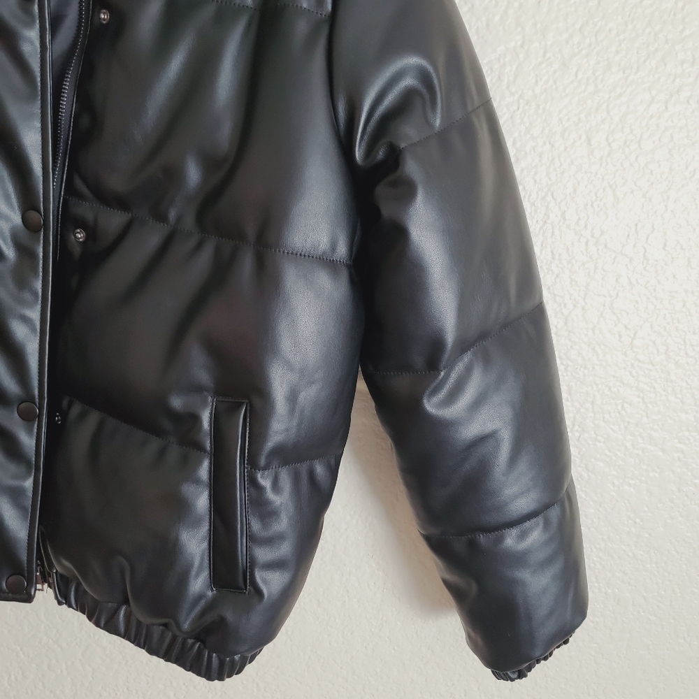 Final sale! Faux Vegan Leather Puffer Jacket - Picture 10 of 11
